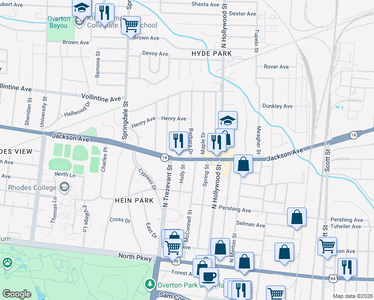 map of restaurants, bars, coffee shops, grocery stores, and more near 836 Biggs Street in Memphis