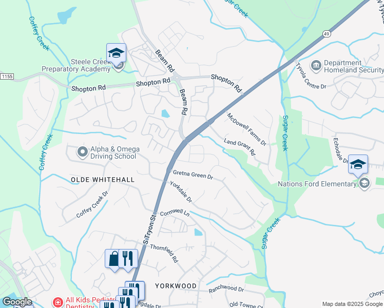 map of restaurants, bars, coffee shops, grocery stores, and more near 6533 Revolutionary Trail in Charlotte