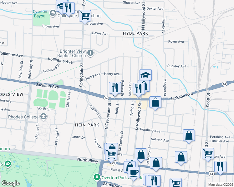 map of restaurants, bars, coffee shops, grocery stores, and more near 836 Biggs Street in Memphis