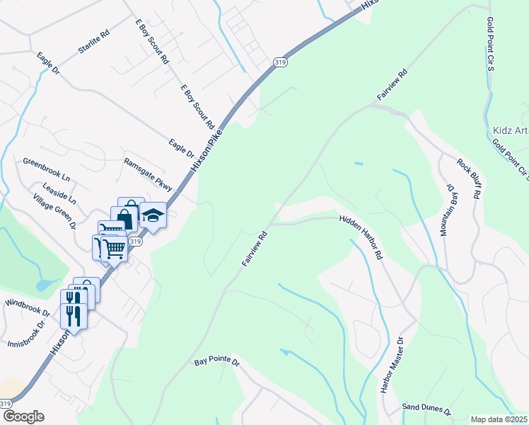 map of restaurants, bars, coffee shops, grocery stores, and more near 6541 Fairview Road in Chattanooga