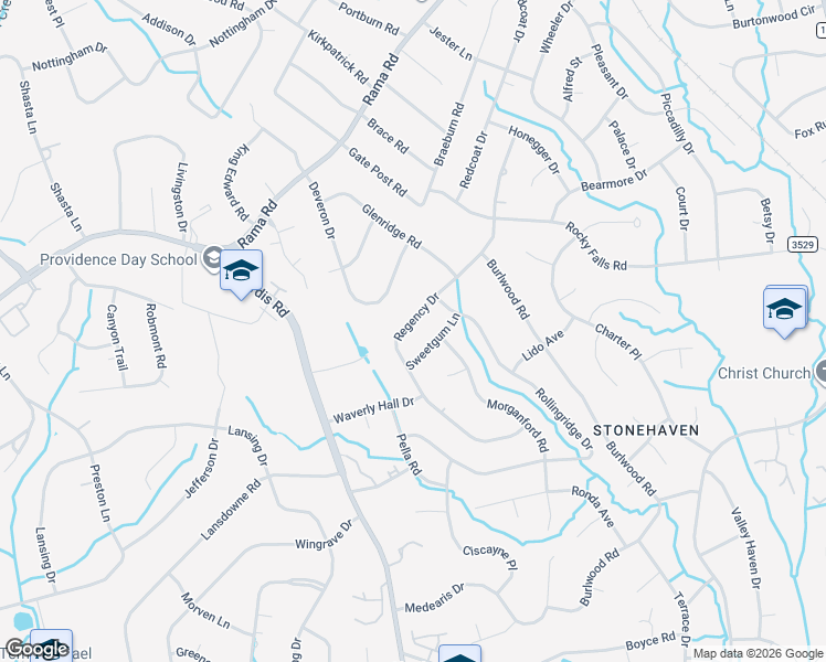 map of restaurants, bars, coffee shops, grocery stores, and more near 600 Regency Drive in Charlotte