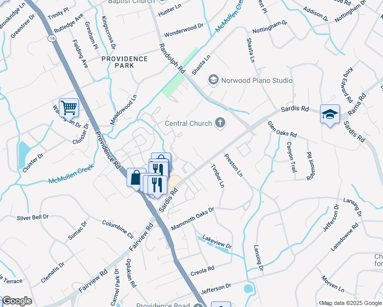 map of restaurants, bars, coffee shops, grocery stores, and more near 5143 Sardis Rd in Charlotte