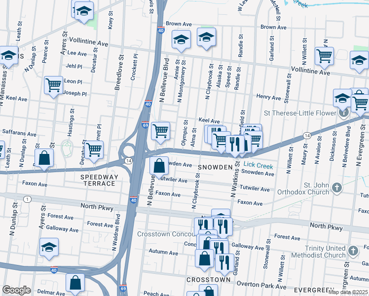 map of restaurants, bars, coffee shops, grocery stores, and more near 1254 Jackson Avenue in Memphis