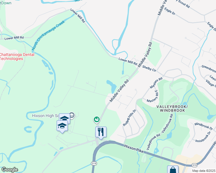 map of restaurants, bars, coffee shops, grocery stores, and more near 6103 Middle Valley Road in Chattanooga