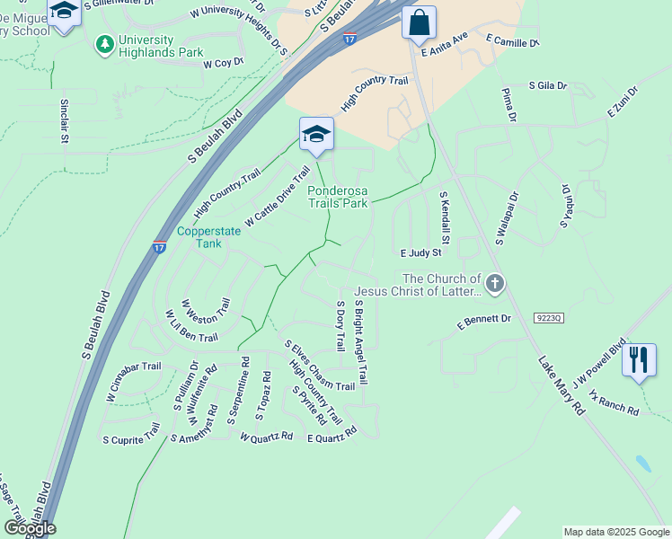 map of restaurants, bars, coffee shops, grocery stores, and more near 31 West Separation Canyon Trail in Flagstaff