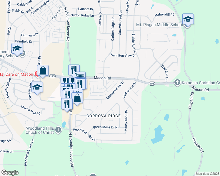 map of restaurants, bars, coffee shops, grocery stores, and more near 10233 Sterling Ridge Drive in Shelby County
