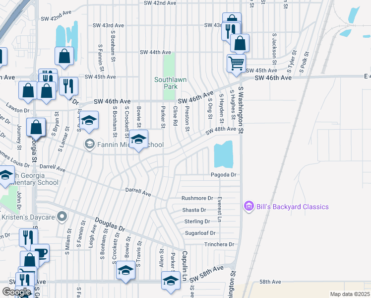 map of restaurants, bars, coffee shops, grocery stores, and more near 1507 Southwest 48th Avenue in Amarillo