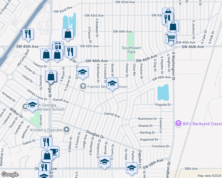 map of restaurants, bars, coffee shops, grocery stores, and more near 4650 Bowie Street in Amarillo