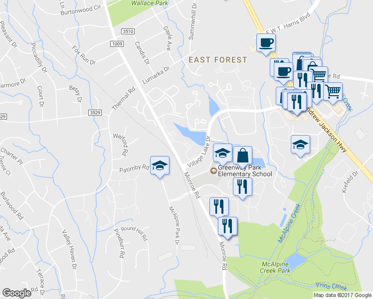 map of restaurants, bars, coffee shops, grocery stores, and more near 8206 Feather Lane in Charlotte