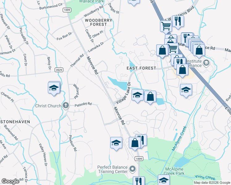 map of restaurants, bars, coffee shops, grocery stores, and more near 8206 Feather Lane in Charlotte