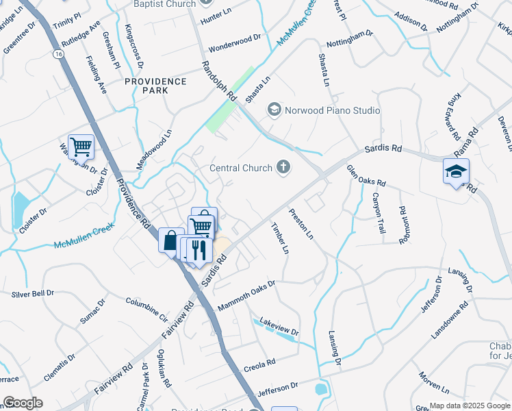 map of restaurants, bars, coffee shops, grocery stores, and more near 5143 Sardis Road in Charlotte
