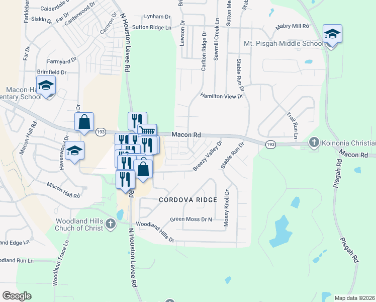 map of restaurants, bars, coffee shops, grocery stores, and more near 1229 Carlton Ridge Drive in Shelby County
