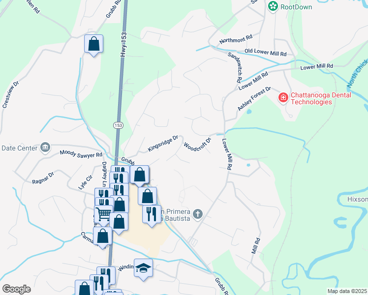 map of restaurants, bars, coffee shops, grocery stores, and more near in Chattanooga