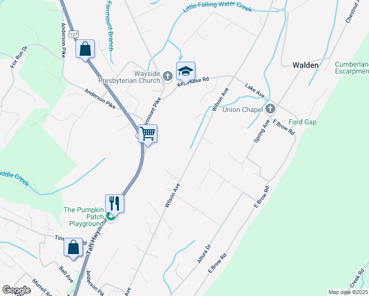 map of restaurants, bars, coffee shops, grocery stores, and more near 3301 Wilson Avenue in Signal Mountain