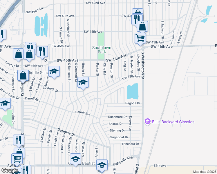 map of restaurants, bars, coffee shops, grocery stores, and more near 4720 Capulin Lane in Amarillo