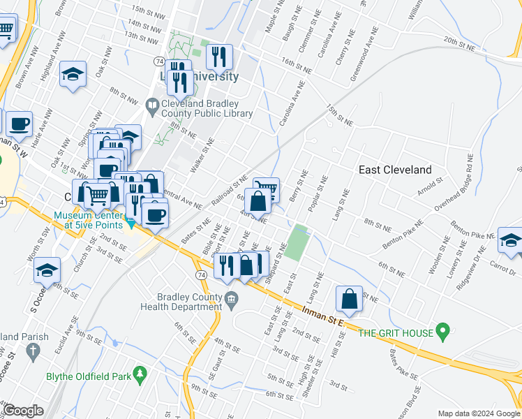 map of restaurants, bars, coffee shops, grocery stores, and more near 450 Gaut Street Northeast in Cleveland