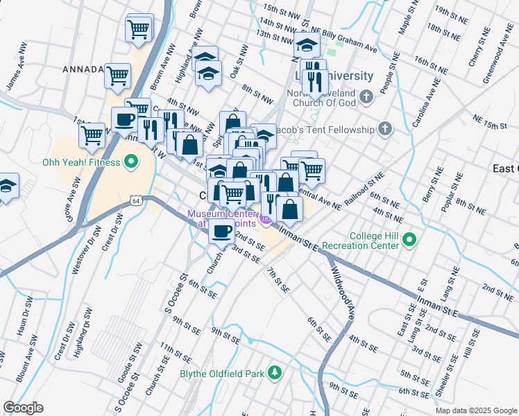 map of restaurants, bars, coffee shops, grocery stores, and more near 44-92 Inman St E in Cleveland