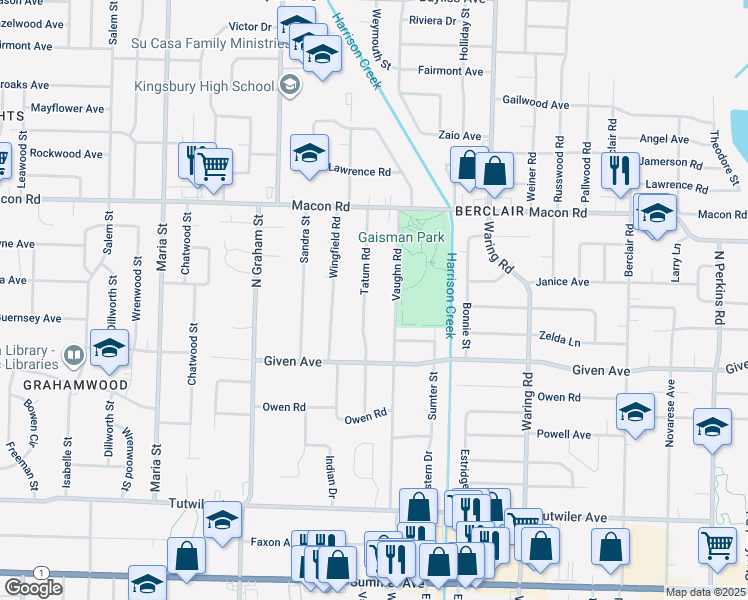 map of restaurants, bars, coffee shops, grocery stores, and more near 989 Vaughn Road in Memphis
