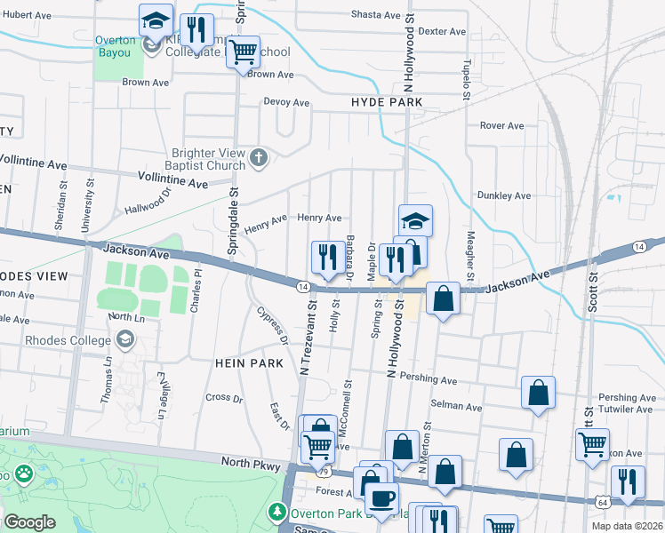 map of restaurants, bars, coffee shops, grocery stores, and more near 836 Biggs Street in Memphis