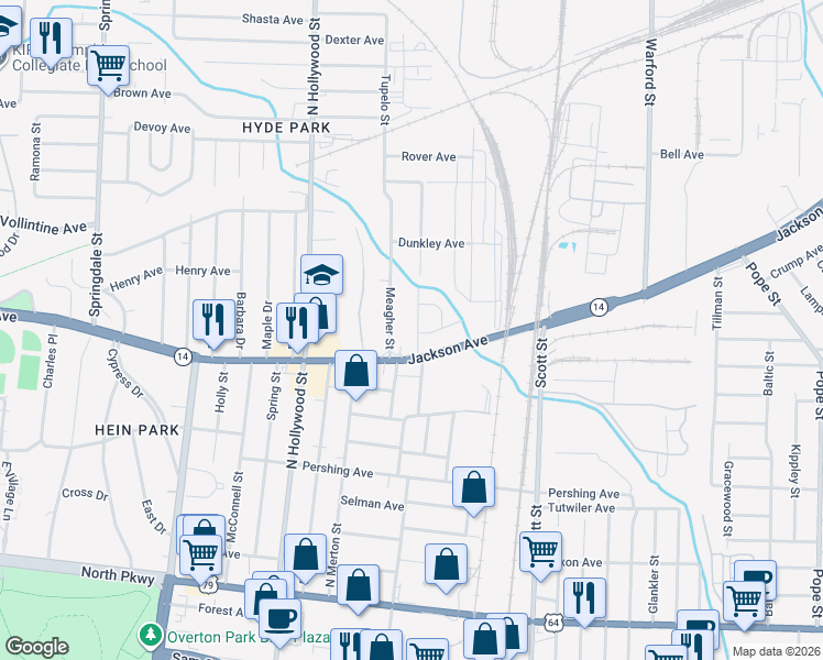 map of restaurants, bars, coffee shops, grocery stores, and more near 856 North Bingham Street in Memphis