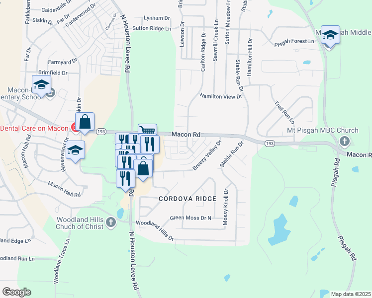 map of restaurants, bars, coffee shops, grocery stores, and more near 10191 Sorrento Place in Shelby County