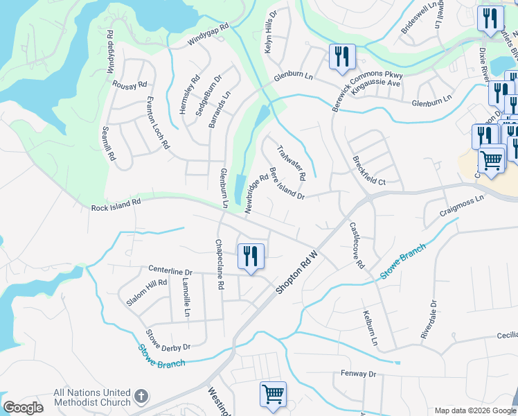 map of restaurants, bars, coffee shops, grocery stores, and more near 6421 Baltray Road in Charlotte