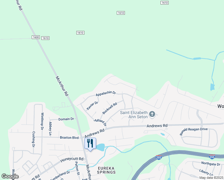 map of restaurants, bars, coffee shops, grocery stores, and more near 916 Appalachin Drive in Fayetteville