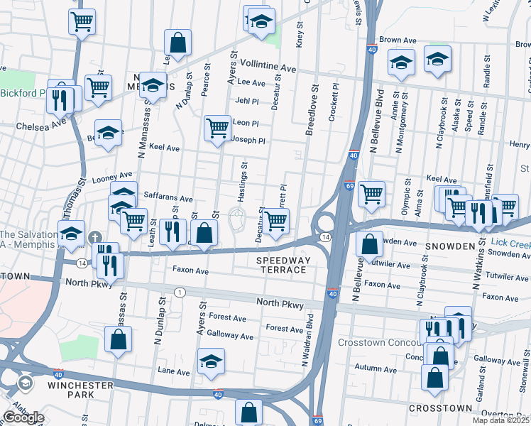 map of restaurants, bars, coffee shops, grocery stores, and more near 991 Lagrange Avenue in Memphis