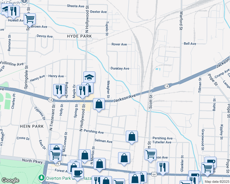 map of restaurants, bars, coffee shops, grocery stores, and more near 856 North Bingham Street in Memphis