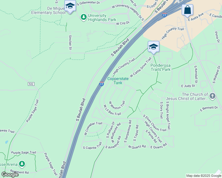map of restaurants, bars, coffee shops, grocery stores, and more near 883 West Lil Ben Trail in Flagstaff