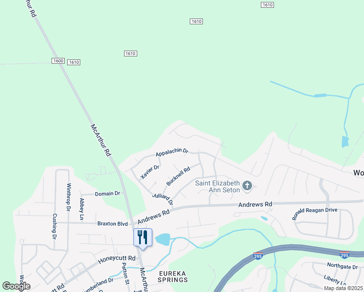 map of restaurants, bars, coffee shops, grocery stores, and more near 916 Appalachin Drive in Fayetteville