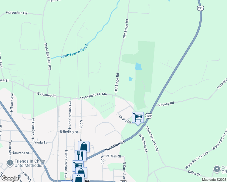 map of restaurants, bars, coffee shops, grocery stores, and more near 107 Old Stage Road in Chesnee