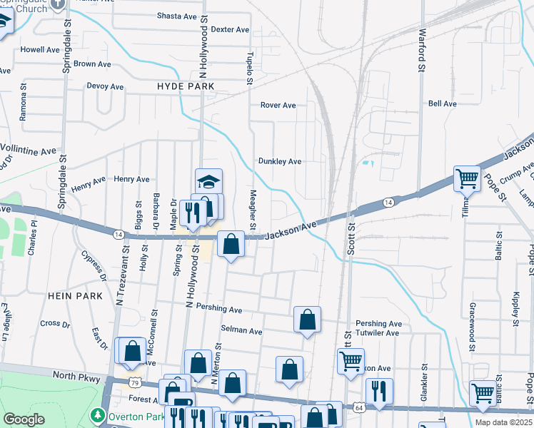map of restaurants, bars, coffee shops, grocery stores, and more near 856 North Bingham Street in Memphis