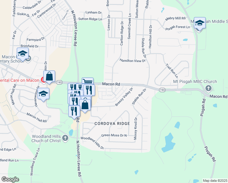 map of restaurants, bars, coffee shops, grocery stores, and more near 1234 Carlton Ridge Drive in Shelby County