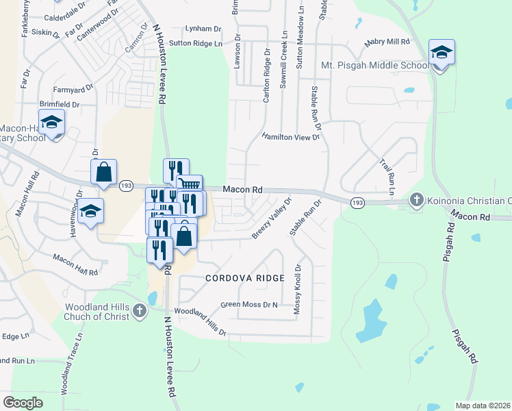 map of restaurants, bars, coffee shops, grocery stores, and more near 10240 Sterling Ridge Drive in Shelby County