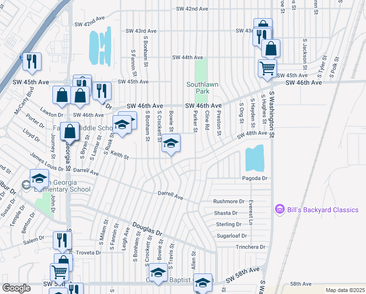 map of restaurants, bars, coffee shops, grocery stores, and more near 4719 Bowie Street in Amarillo