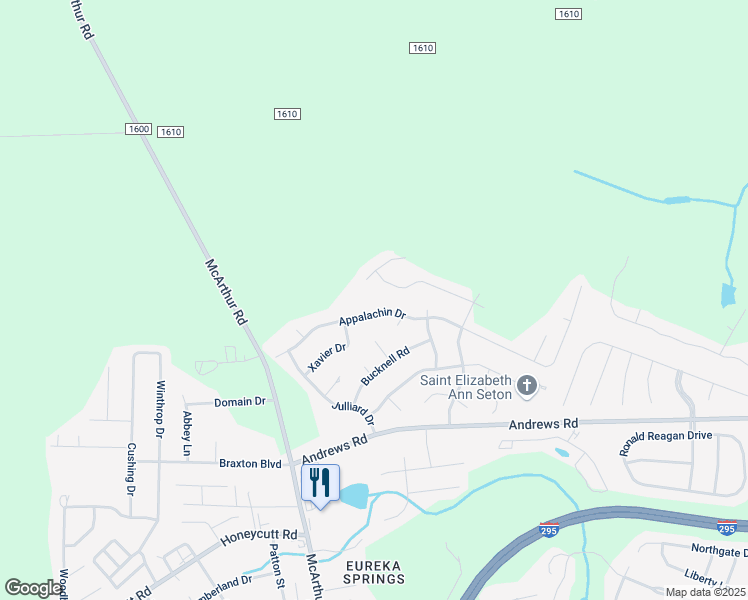 map of restaurants, bars, coffee shops, grocery stores, and more near 924 Appalachin Drive in Fayetteville