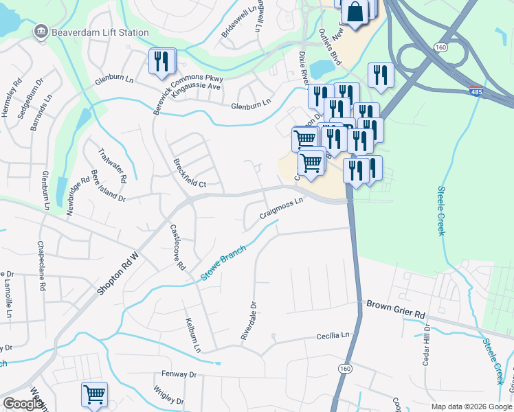 map of restaurants, bars, coffee shops, grocery stores, and more near in Charlotte