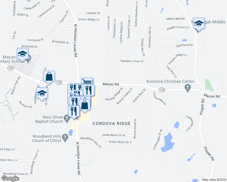 map of restaurants, bars, coffee shops, grocery stores, and more near 1238 Carlton Ridge Drive in Shelby County