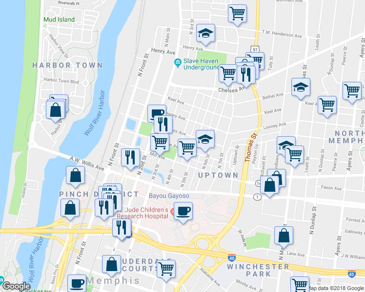 map of restaurants, bars, coffee shops, grocery stores, and more near 189 Greenlaw Avenue in Memphis