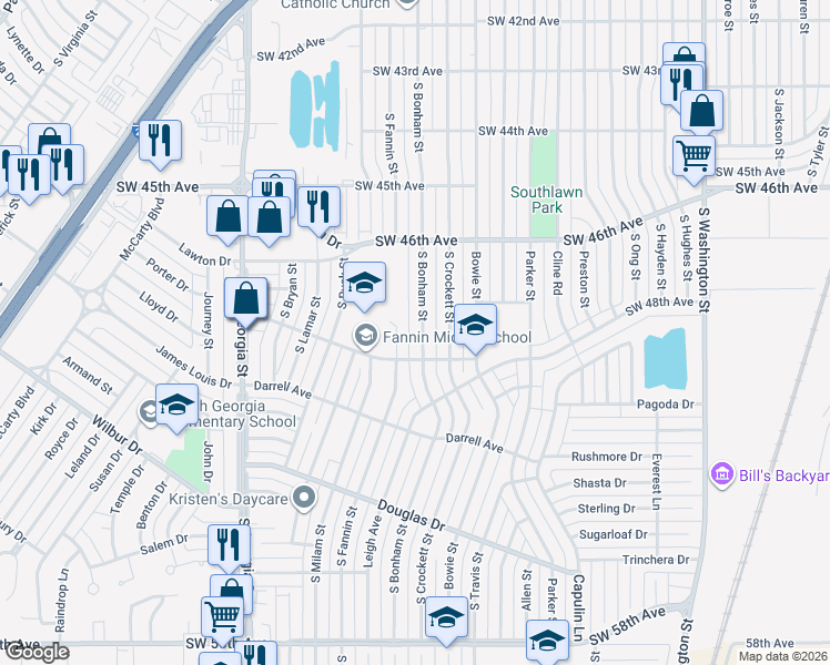 map of restaurants, bars, coffee shops, grocery stores, and more near 4651 South Bonham Street in Amarillo