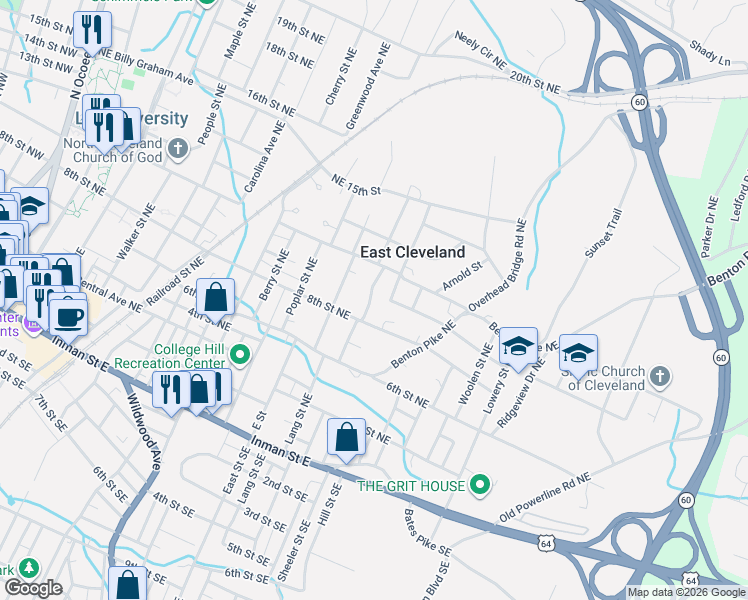 map of restaurants, bars, coffee shops, grocery stores, and more near 910 Craigmiles Street Northeast in Cleveland