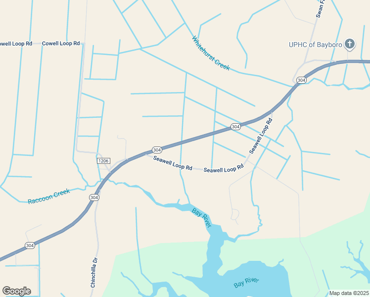 map of restaurants, bars, coffee shops, grocery stores, and more near North Carolina 304 in Bayboro