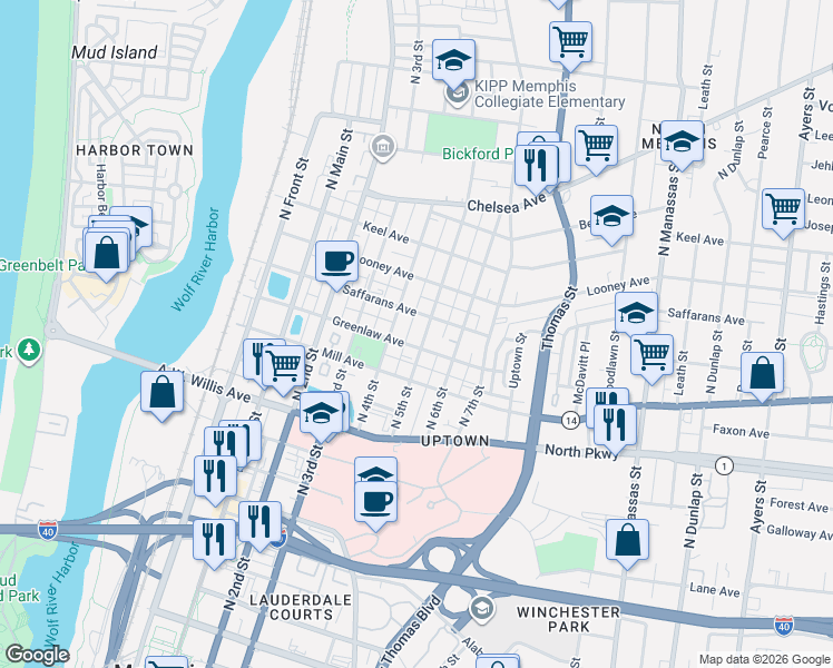 map of restaurants, bars, coffee shops, grocery stores, and more near 247 Greenlaw Avenue in Memphis