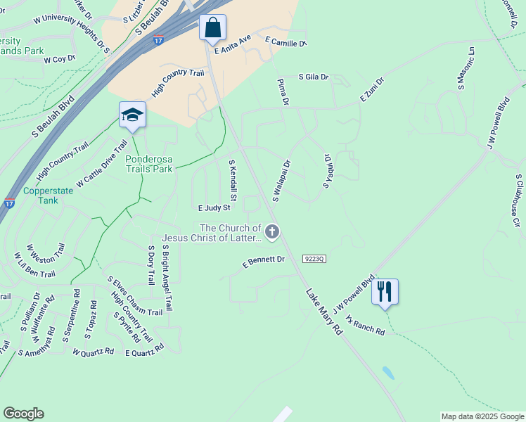 map of restaurants, bars, coffee shops, grocery stores, and more near 4045 South Lake Mary Road in Flagstaff