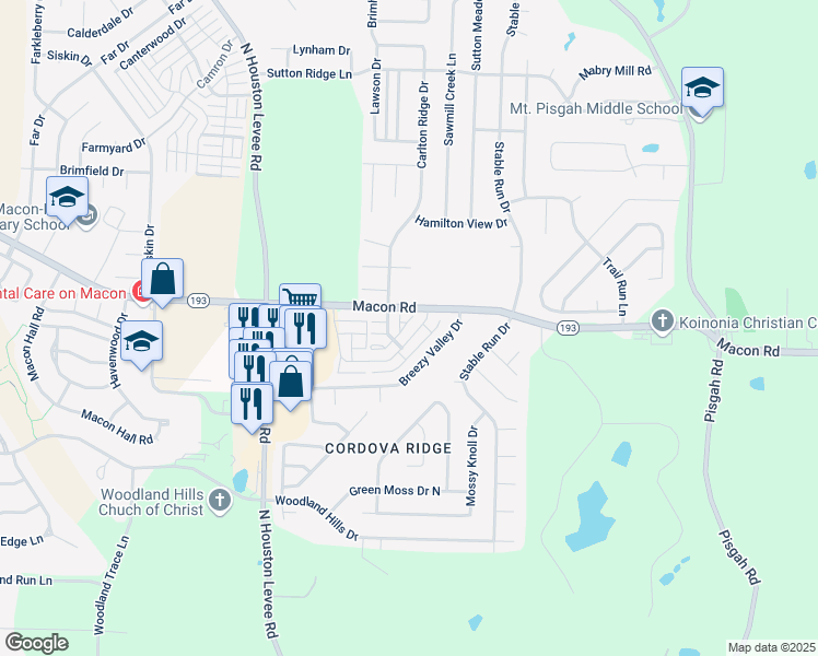 map of restaurants, bars, coffee shops, grocery stores, and more near 10246 Sterling Ridge Drive in Shelby County