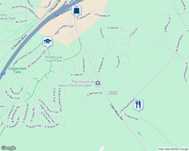 map of restaurants, bars, coffee shops, grocery stores, and more near 4025 South Lake Mary Road in Flagstaff