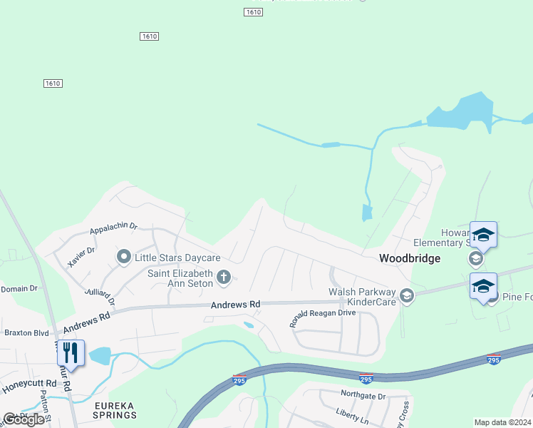 map of restaurants, bars, coffee shops, grocery stores, and more near 509 Appalachin Drive in Fayetteville