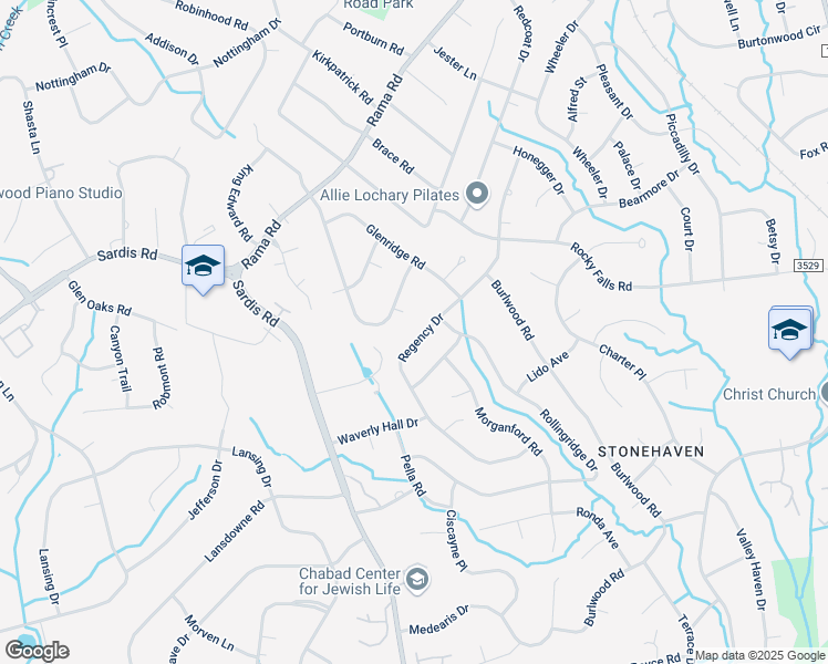 map of restaurants, bars, coffee shops, grocery stores, and more near 635 Regency Drive in Charlotte