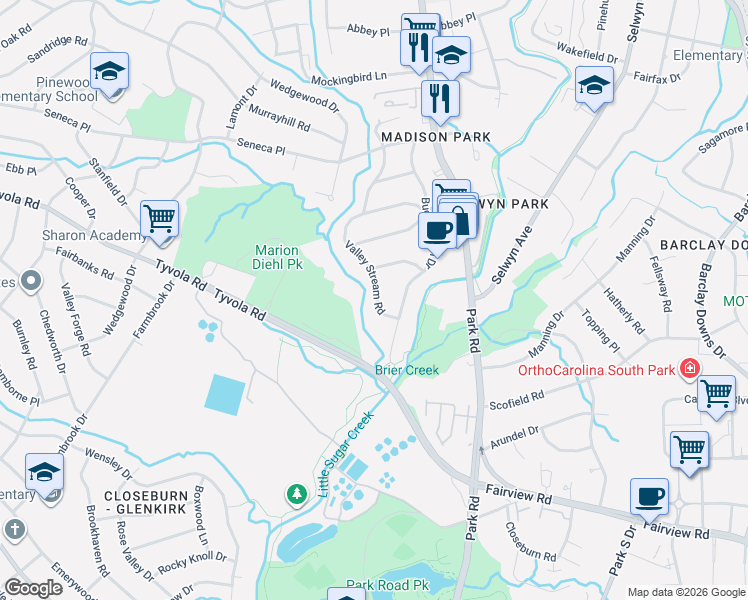 map of restaurants, bars, coffee shops, grocery stores, and more near in Charlotte